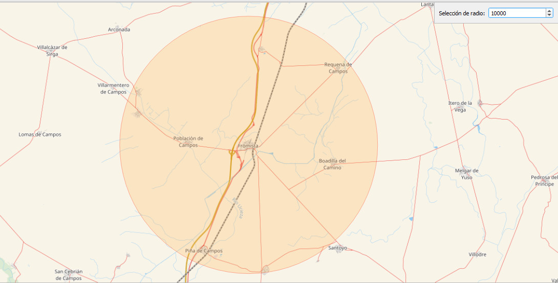 Círculo 10 km desde Frómista (fuente: propia)